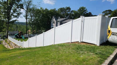 Vinyl (Racked) fence installation in New Jersey | Fence Pro by Bruno