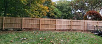Cedar Dog-Ear Solid Panel fence installation in New Jersey | Fence Pro by Bruno