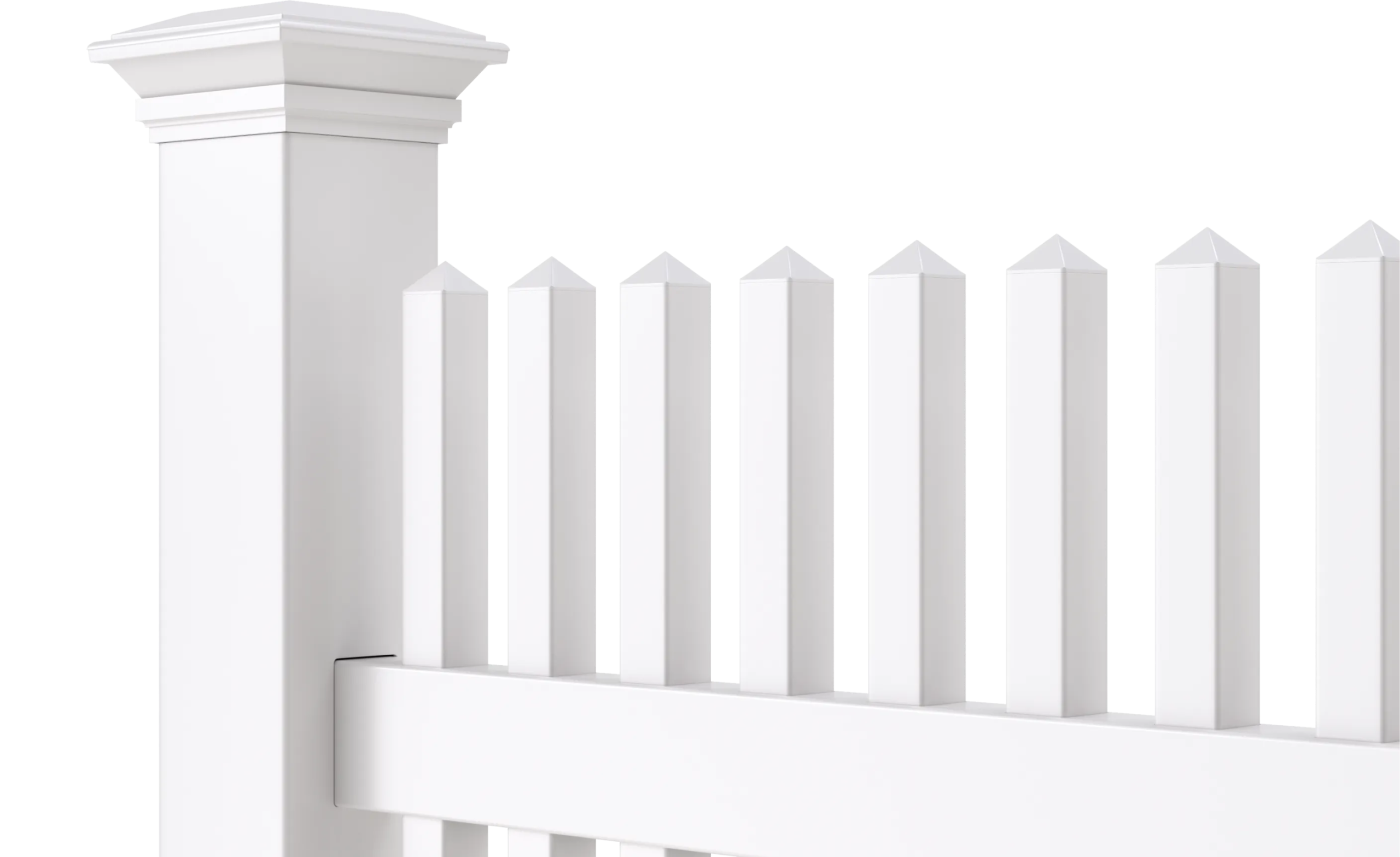 Catalyst Cape Cod classic pyramid-top picket vinyl fence in white