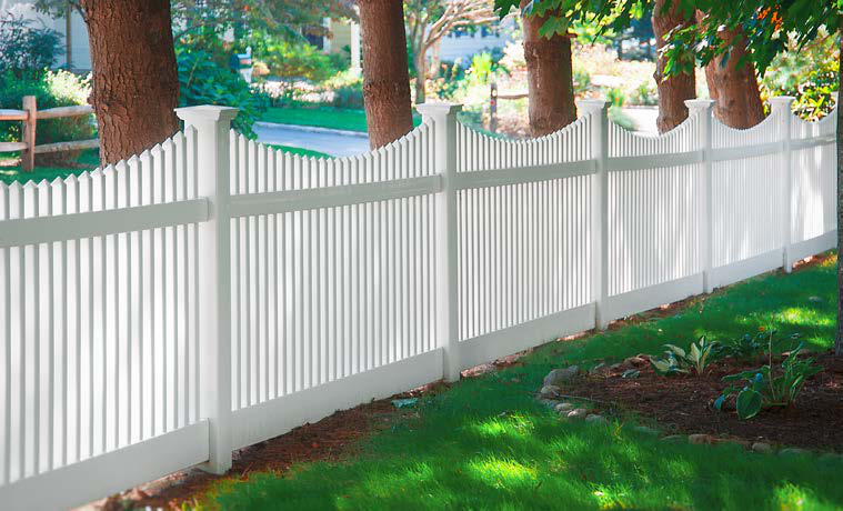 Illusions V707 Scalloped Classic Victorian picket vinyl fence in Classic White