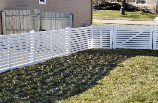Interstate Hawaii horizontal semi-privacy vinyl fence in white