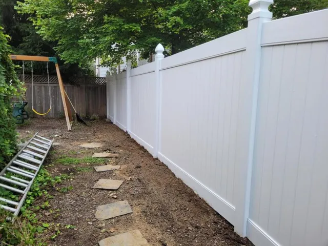 Vinyl fence install completed by Fence Pro by Bruno in NJ