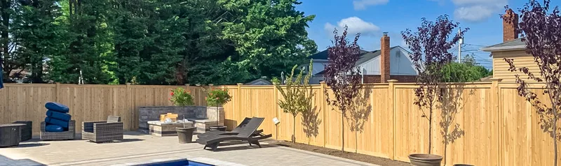 Eastern white cedar wood fence sample with natural orange tone